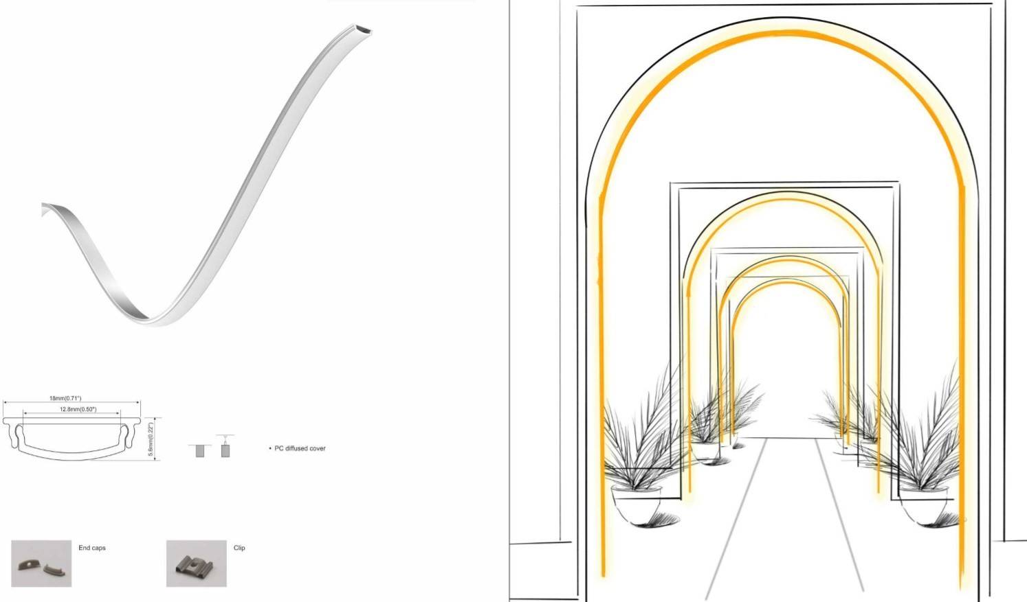 Perfil de aluminio para tira LED flexible / moldeable - 18x6mm - 2 metros (4)