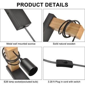 Apliques de pared madera "RUDER" - Con interruptor y enchufe - E27 (1)