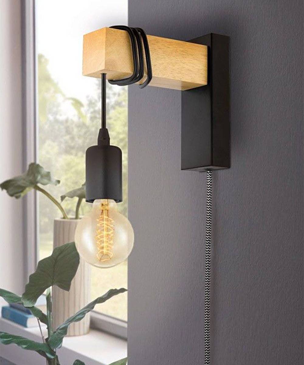 Apliques de pared madera "RUDER" - Con interruptor y enchufe - E27 (4)