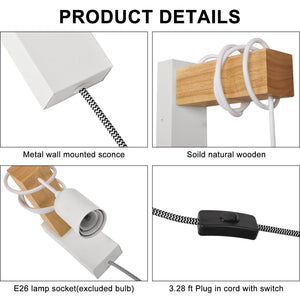 Apliques de pared madera "RUDER" - Con interruptor y enchufe - E27 (6)