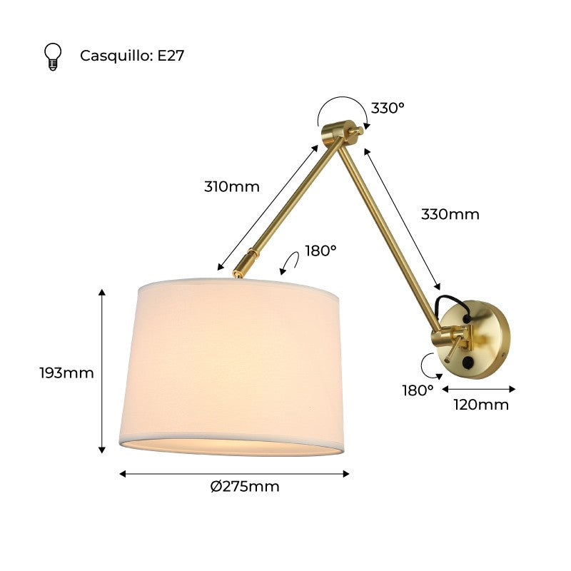 Aplique de pared cilíndrico con diseño clásico y articulado "ELBOW" E27 (15)