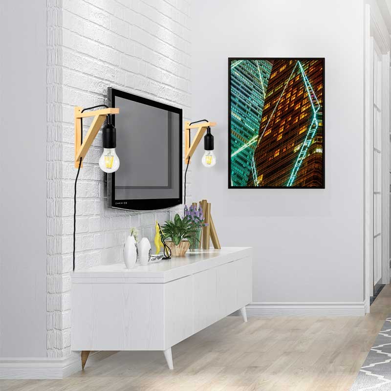 Aplique de pared nórdico "YOJO" -Escuadra de madera y colgante de silicona (1)