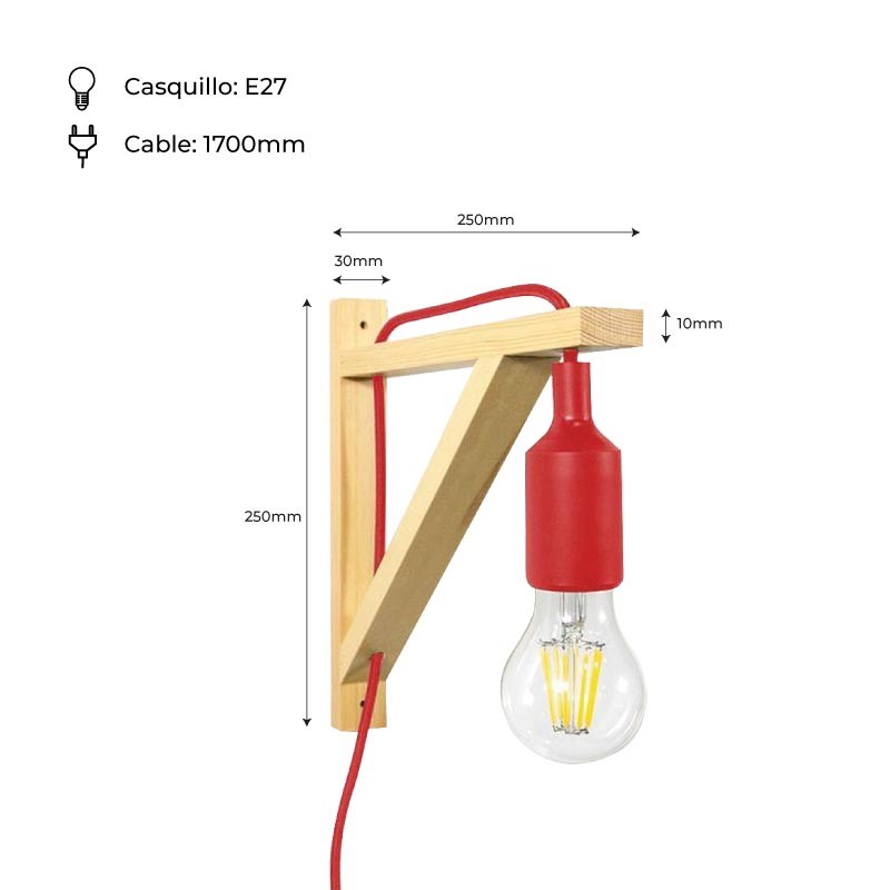 Aplique de pared nórdico "YOJO" -Escuadra de madera y colgante de silicona (24)