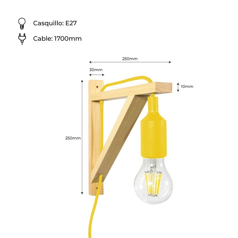 Aplique de pared nórdico "YOJO" -Escuadra de madera y colgante de silicona (25)