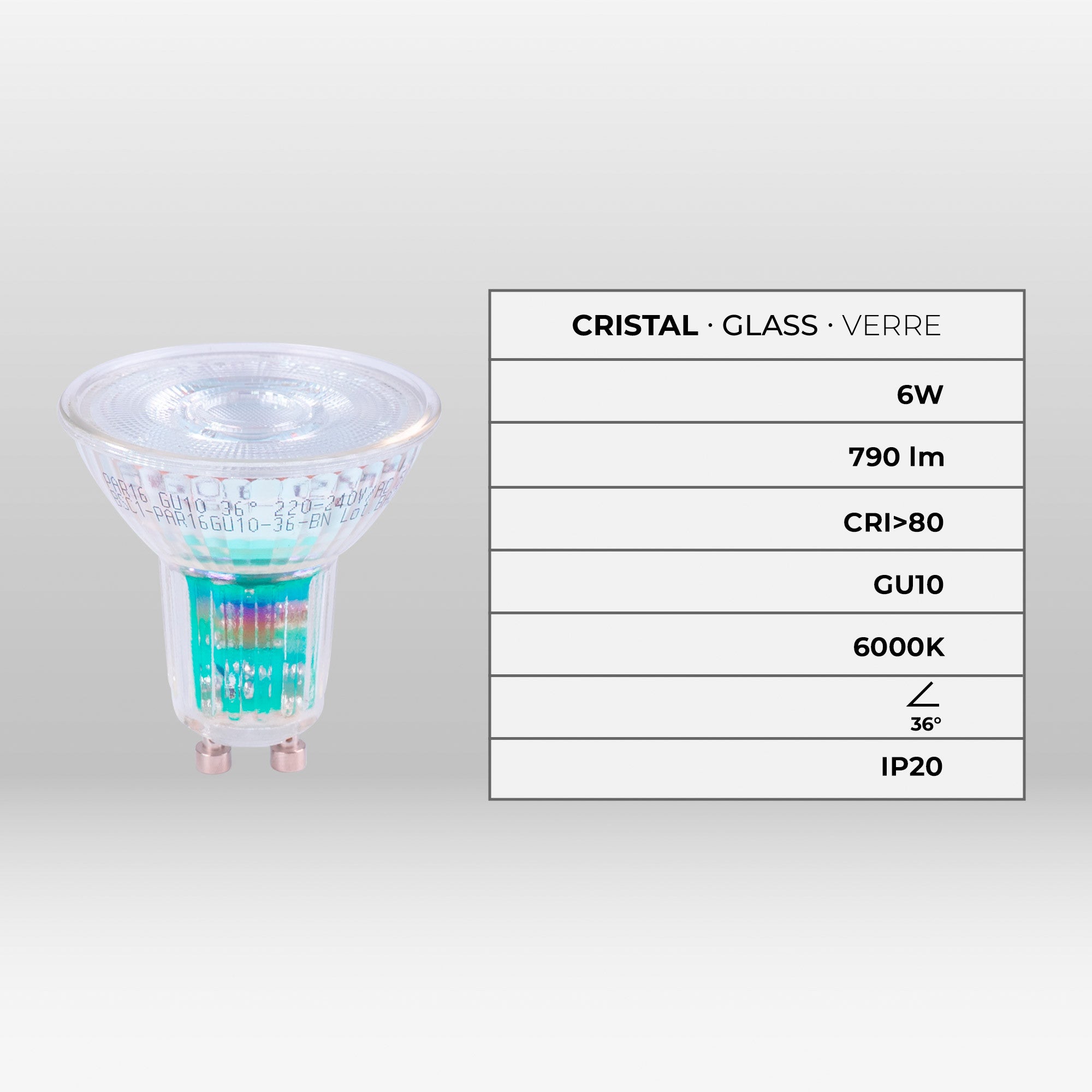 Bombilla LED GU10 6W cristal - 130lm/W - PAR16 - 36° (17)