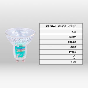 Bombilla LED GU10 6W cristal - 130lm/W - PAR16 - 36° (18)