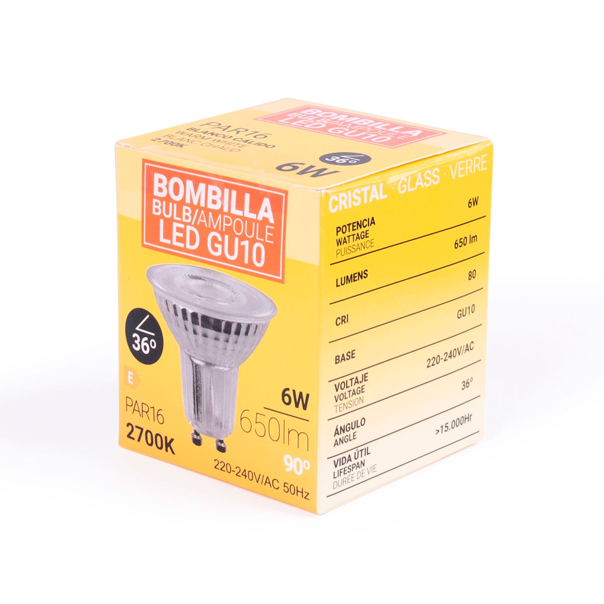 Bombilla LED GU10 6W cristal - 130lm/W - PAR16 - 36° (20)