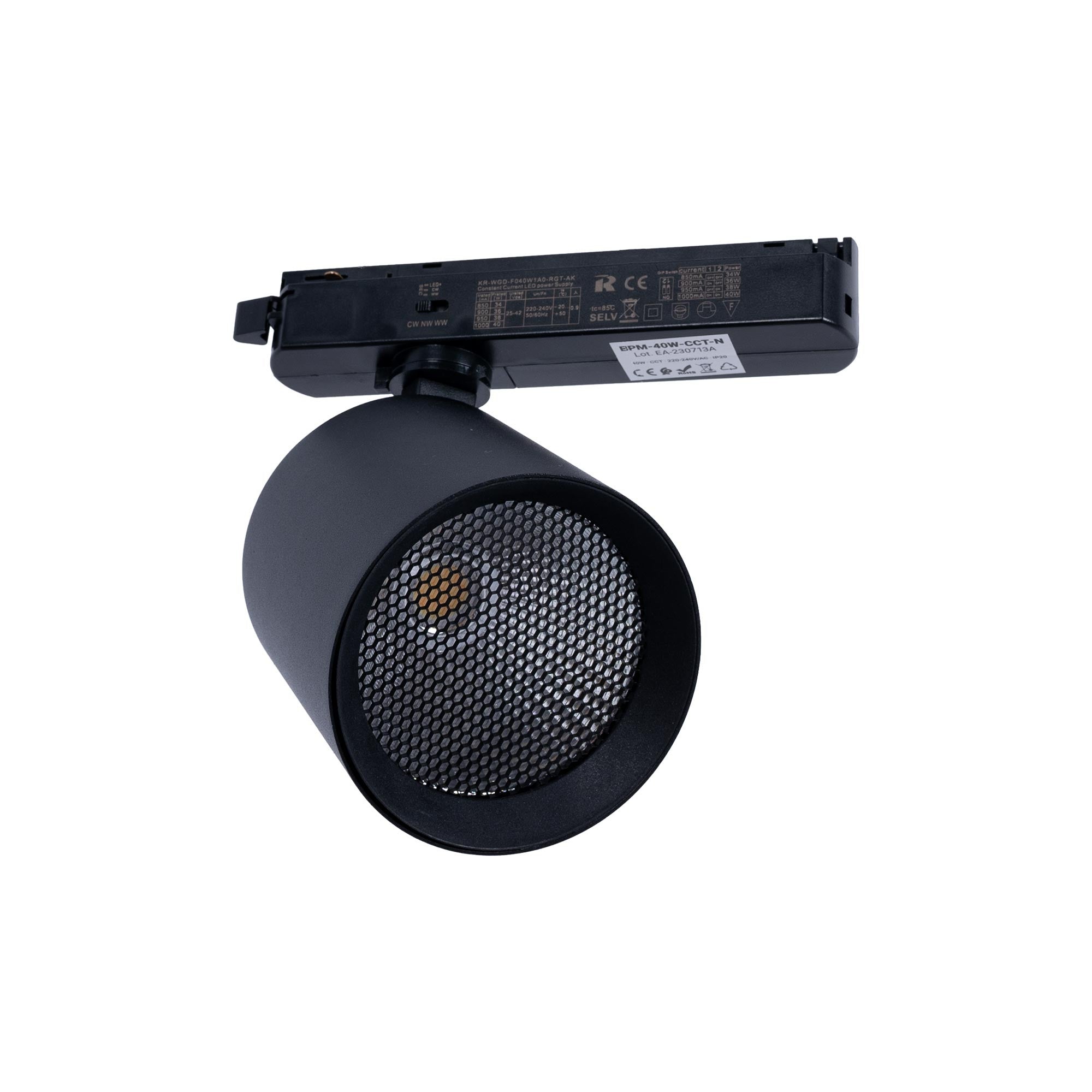 Proyector LED para carril monofásico CCT - 40W - CRI 90 - Negro (5)