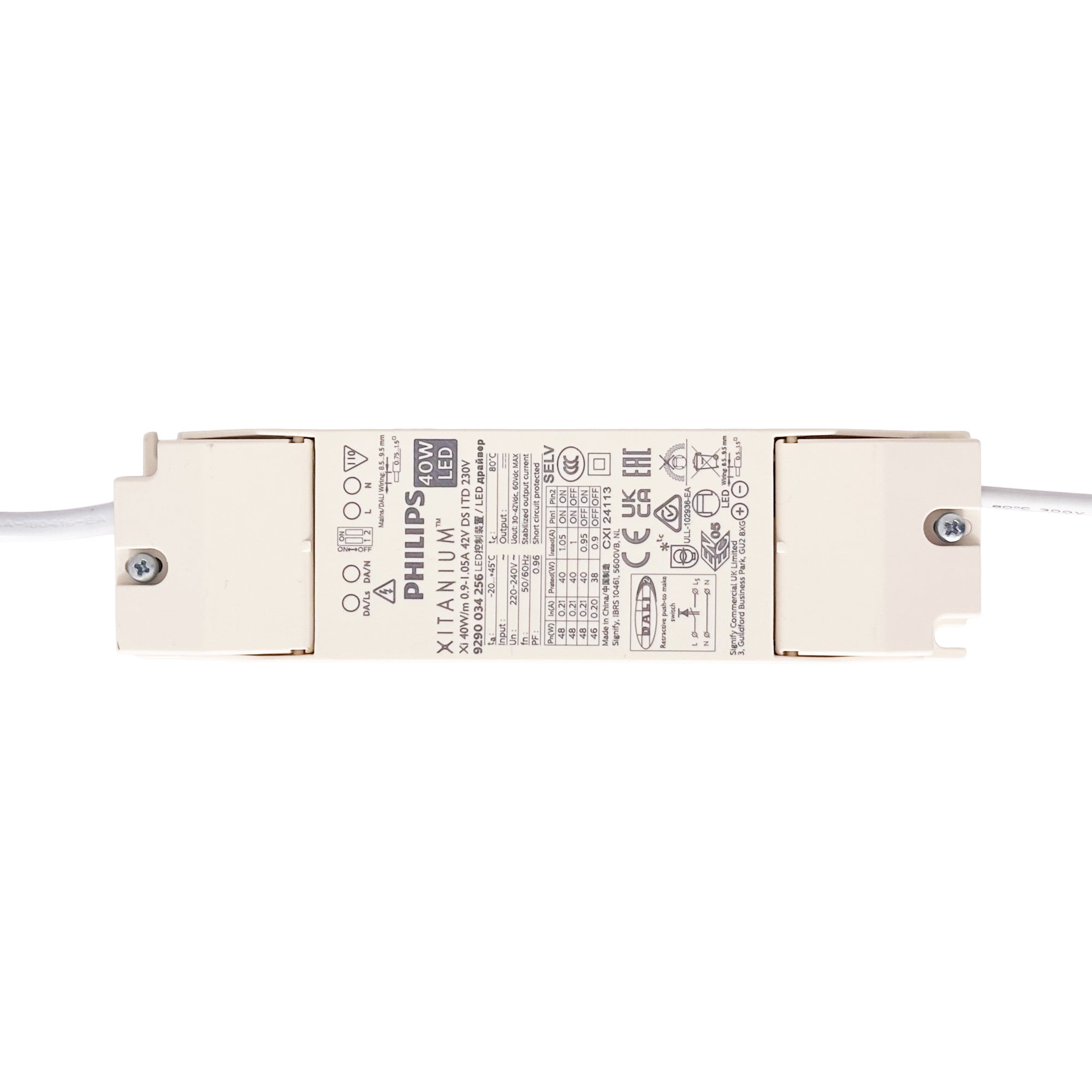 Driver regulable DALI 2.0 - Philips Xitanium - 220-240V - Salida 42V DC - 0.9-1.05A - 40W